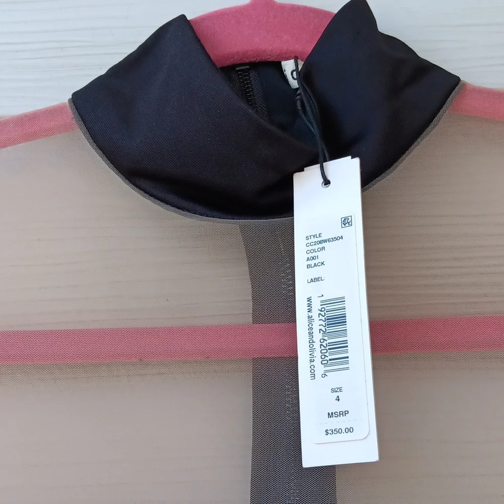 NWT $350 Alice & Olivia Zahra Sheer Turneck Mini Dress - Picture 3 of 8